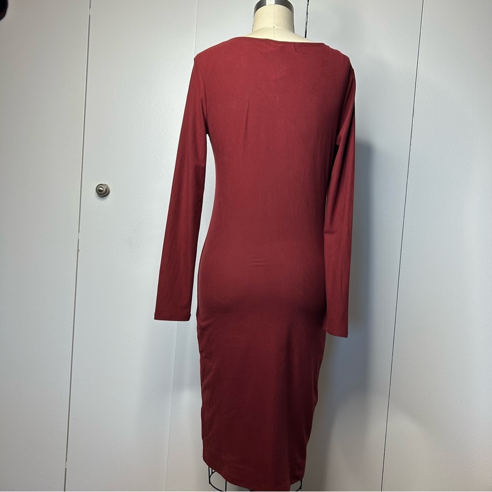 NWT Planet Gold Maroon V-Neck Bodycon Dress - Picture 3 of 8